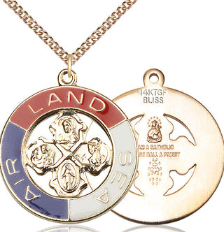 Gold Plate Sterling Silver Land, Sea, Air Medal Catholic Jewelry