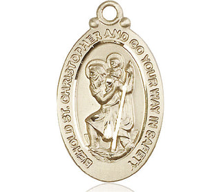 14kt Gold Saint Christopher Medal Engraved Catholic Saint Jewelry
