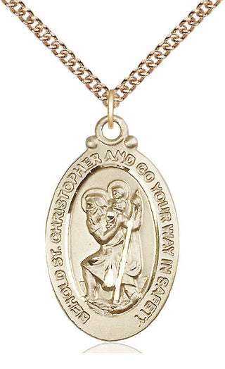 14kt Gold Saint Christopher Medal Engraved Catholic Saint Jewelry
