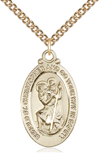 14kt Gold Saint Christopher Medal Engraved Catholic Saint Jewelry