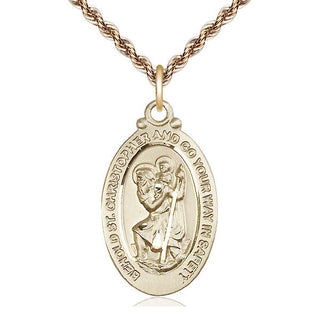 14kt Gold Saint Christopher Medal Engraved Catholic Saint Jewelry