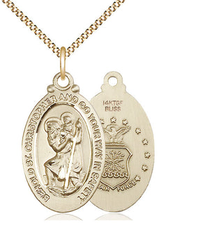 14kt Gold Filled Saint Christopher Air Force Medal Catholic Jewelry