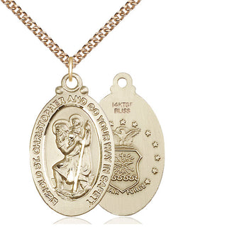 14kt Gold Filled Saint Christopher Air Force Medal Catholic Jewelry