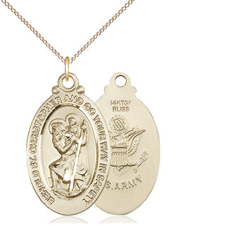14kt Gold Filled Saint Christopher Army Medal Catholic Jewelry