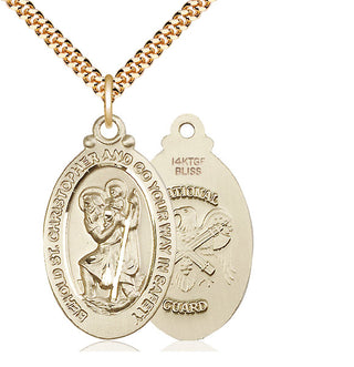 14kt Gold Filled Saint Christopher National Guard Medal Catholic Jewelry