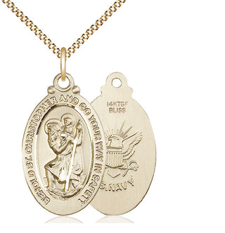 14kt Gold Filled Saint Christopher Navy Medal Catholic Jewelry