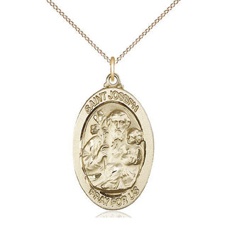 14kt Gold Saint Joseph Medal Engraved Catholic Saint Jewelry