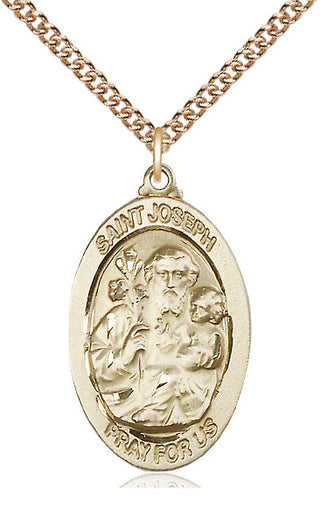 14kt Gold Saint Joseph Medal Engraved Catholic Saint Jewelry