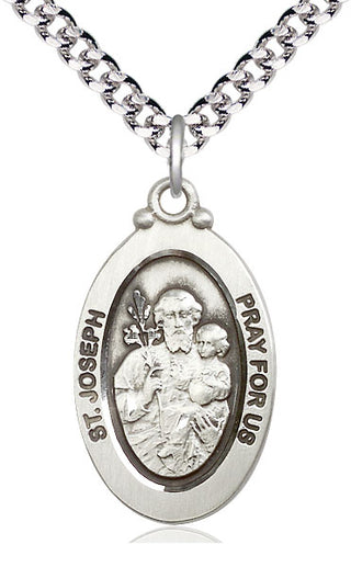 Pewter Saint Joseph Medal Catholic Jewelry Engraved Catholic Saint Jewelry