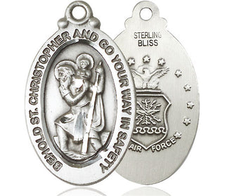 Sterling Silver Saint Christopher Air Force Medal Catholic Jewelry