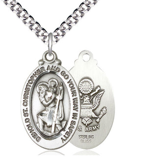 Sterling Silver Saint Christopher Army Medal Catholic Jewelry