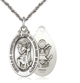 Sterling Silver Saint Christopher Army Medal Catholic Jewelry