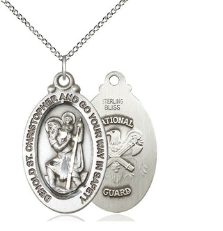 Sterling Silver Saint Christopher National Guard Medal Catholic Jewelry