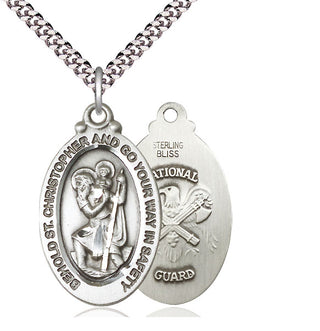 Sterling Silver Saint Christopher National Guard Medal Catholic Jewelry