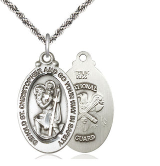 Sterling Silver Saint Christopher National Guard Medal Catholic Jewelry