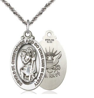 Sterling Silver Saint Christopher Navy Medal Catholic Jewelry