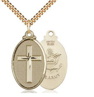 14kt Gold Filled Cross Army Medal Catholic Jewelry