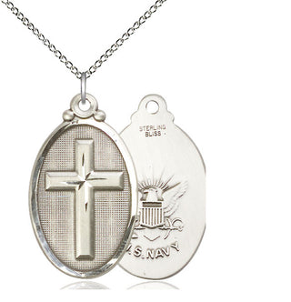Sterling Silver Cross Navy Medal Catholic Jewelry
