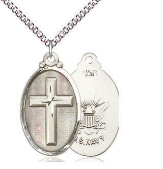 Sterling Silver Cross Navy Medal Catholic Jewelry