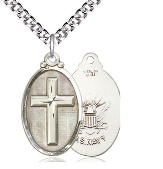 Sterling Silver Cross Navy Medal Catholic Jewelry