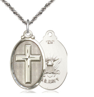 Sterling Silver Cross Navy Medal Catholic Jewelry