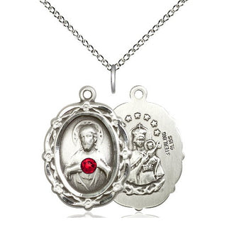 Sterling Silver Scapular with Ruby Stone Pendant with 3mm Ruby Swarovski stone Necklace