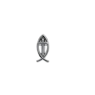 14K White Ichthus with Cross Lapel Pin