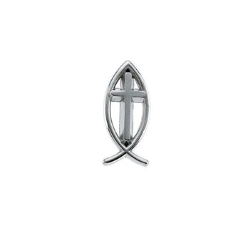 14K White Ichthus with Cross Lapel Pin