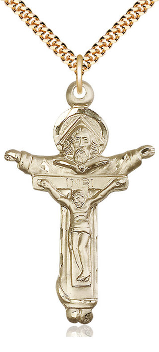 14kt Gold Filled Trinity Crucifix Medal Catholic Jewelry