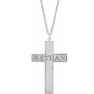 14K White Personalized Block Single Name Cross 16" Necklace
