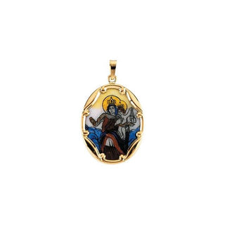 14K Yellow 25x19.5 mm Oval Hand Painted Porcelain Scapular Medal