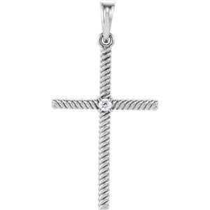 14K White .03 CTW Diamond 31.95x16.3 MM Rope Design Cross Pendant