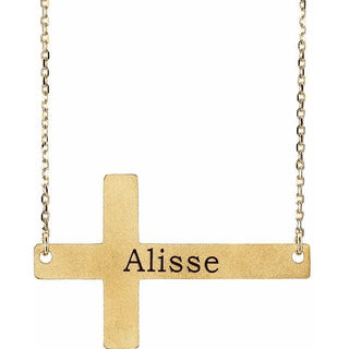 14K Yellow Engravable Sideways Cross 16-18" Necklace
