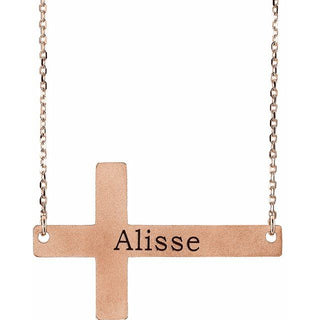 14K Rose Engravable Sideways Cross 16-18" Necklace