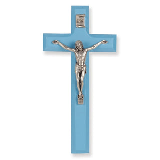 7" Blue Wood Cross With Silver Corpus