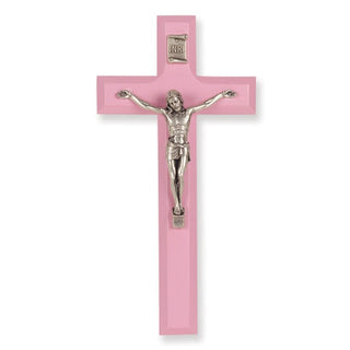7" Pink Wood Cross With Antique Silver Corpus