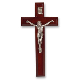 7" Dark Cherry Cross With Antique Silver Corpus