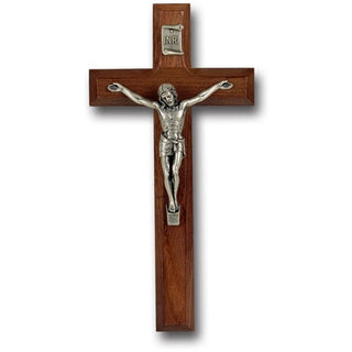 7" Walnut Cross With Antique Silver Corpus