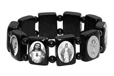 Holy Saint Stretch Bracelet - Black Wood - B/W pictures