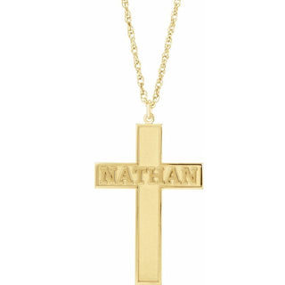 10K Yellow Personalized Block Single Name Cross 16" Necklace