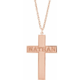 14K Rose Personalized Block Single Name Cross 16" Necklace