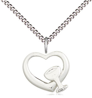 Sterling Silver Heart / Chalice Medal Religious and Catholic Jewelry