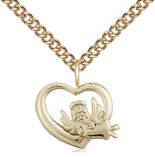 14kt Gold Filled Heart Guardian Angel Medal Religious and Catholic Jewelry