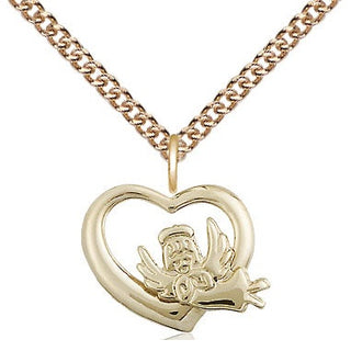 14kt Gold Heart Guardian Angel Medal