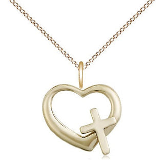 14kt Gold Filled Heart Cross Medal Religious and Catholic Jewelry