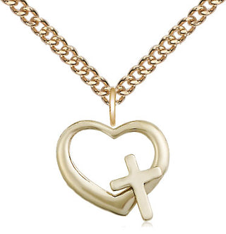 14kt Gold Heart Cross Medal