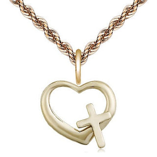 14kt Gold Heart Cross Medal