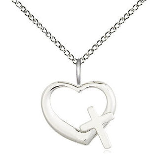 Sterling Silver Heart Cross Medal Religious and Catholic Jewelry