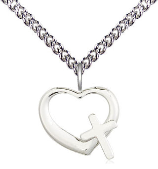 Sterling Silver Heart Cross Medal Religious and Catholic Jewelry