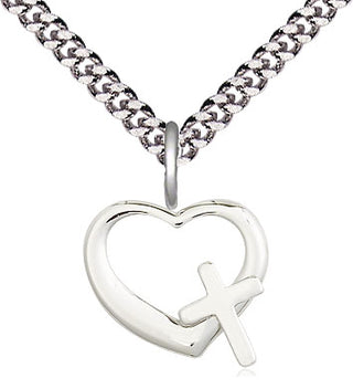 Sterling Silver Heart Cross Medal Religious and Catholic Jewelry